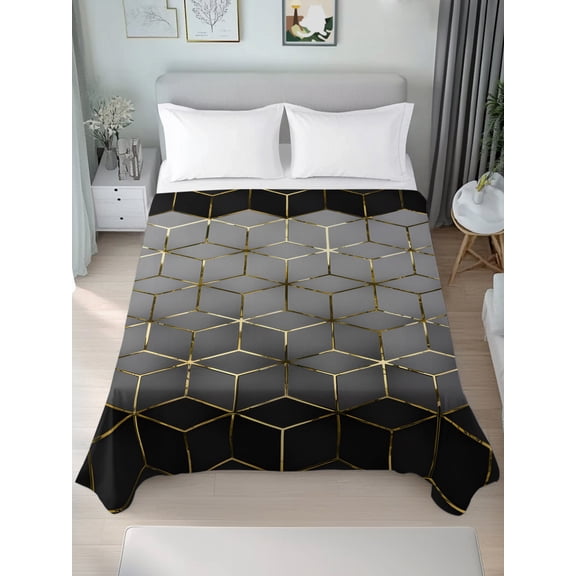 King Flat Sheets 1-Piece Bed Top Sheet Only,Gray Mottled Gradient Geometric Soft Microfiber Breathable Flat Sheet,Modern Abstract Stereo Art Luxury Hotel Quality Bedding Top Sheet