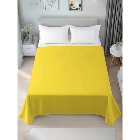 King Flat Sheets 1-Piece Bed Top Sheet Only,Minimalist Solid Pure Yellow Soft Microfiber Breathable Flat Sheet,Unadorned Single Color Art Luxury Hotel Quality Bedding Top Sheet