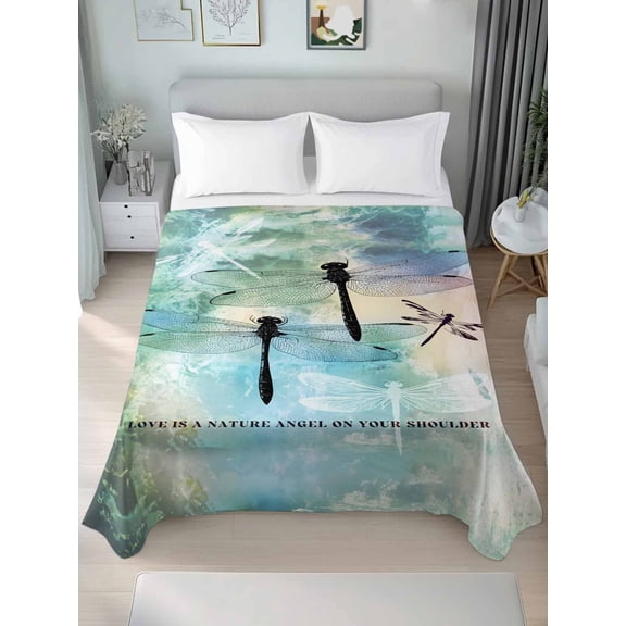 King Flat Sheets 1-Piece Bed Top Sheet Only,Natural Dragonfly Insects Soft Microfiber Breathable Flat Sheet,Abstract Color Gradient Art Luxury Hotel Quality Bedding Top Sheet