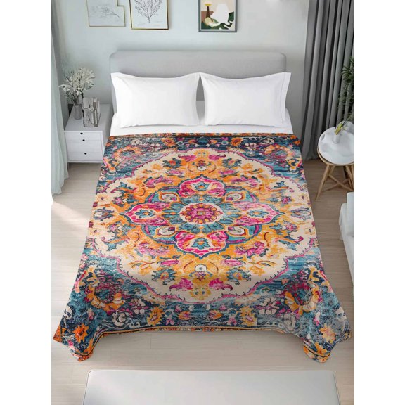 King Flat Sheets 1-Piece Bed Top Sheet Only,Retro Medieval Turkish Tattoos Soft Microfiber Breathable Flat Sheet,Classic Boho Pattern Luxury Hotel Quality Bedding Top Sheet