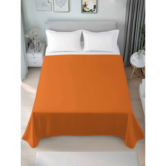 King Flat Sheets 1-Piece Bed Top Sheet Only,Solid Art Minimalist Pure Orange Soft Microfiber Breathable Flat Sheet,Plain Single Bright Color Luxury Hotel Quality Bedding Top Sheet