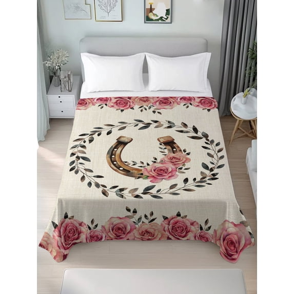 Create Leaf Spring King Flat Sheets 1-Piece Bed Top Sheet Only,Spring Rose Horseshoes Leaf ...