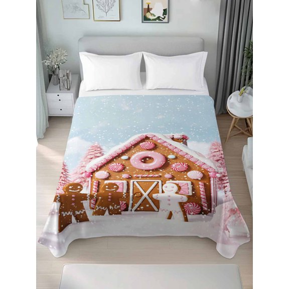 King FlatSheetOnly Christmas Ginger-cake People SoftMicrofiberCoolingBeddingSheets Donut Wooden Houses FlatBedSheetforHotel,HomeDecor