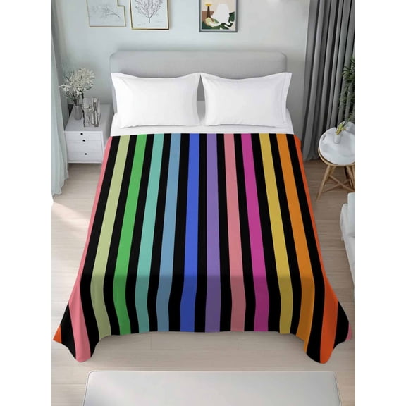 King Flat&nbsp;Sheet&nbsp;Only Modern Rainbow Stripes Soft&nbsp;Microfiber&nbsp;Cooling&nbsp;Bedding&nbsp;Sheets Boho Vertical Striped Flat&nbsp;Bed&nbsp;Sheet