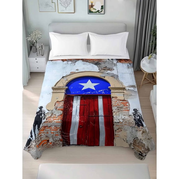 King Flat Sheet Only Retro Puerto Rico Door Soft Microfiber Cooling Bedding Sheets Shabby Mottled Wall Art Flat Bed Sheet