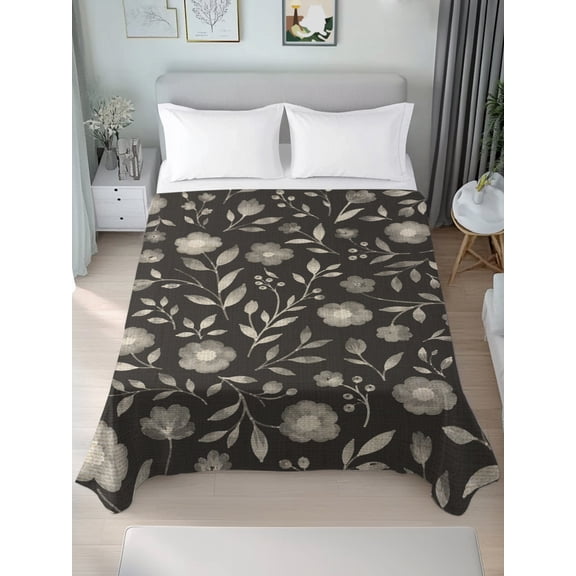 King Flat&nbsp;Sheet&nbsp;Only Rustic Botanical Wildflowers Leaves Soft&nbsp;Microfiber&nbsp;Cooling&nbsp;Bedding&nbsp;Sheets Seamless Floral on Black Flat&nbsp;Bed&nbsp;Sheet