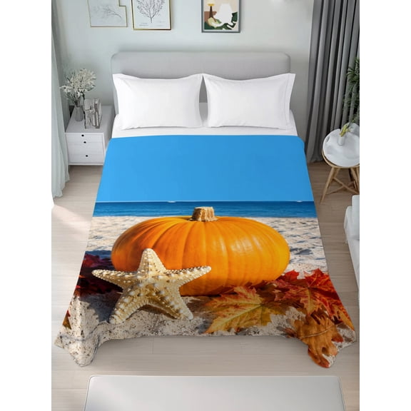 King Flat Sheet Only Thanksgiving Autumn Pumpkins Soft Microfiber Cooling Bedding Sheets Ocean Starfish Maple Leaf Flat Bed Sheet