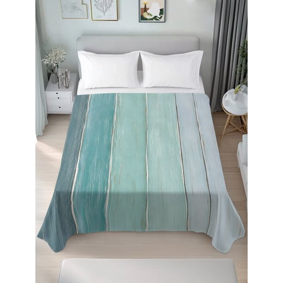 King Flat Sheet Only Turquoise Ombre Wooden Plank Soft Microfiber Cooling Bedding Sheets Rustic Wood Board Flat Bed Sheet