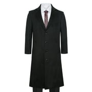 King Formal Wear Men's Premium Black 100% Wool and Cashmere Long Jacket-Wool and Cashmere Topcoat Outerwear Overcoat
