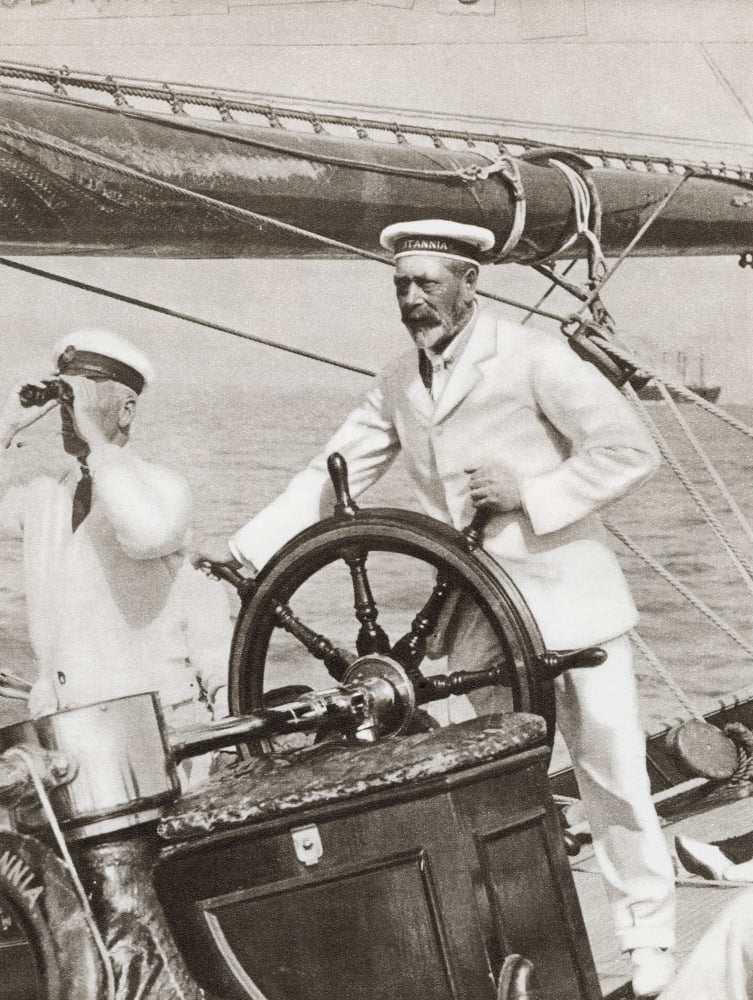 King George V At The Wheel Of His Yacht Britannia During Cowes Regatta Week England 1924 From The Story Of 25 Eventful Years In Pictures Published 1935 Canvas Art - Ken Welsh Design Pics (13 x 17)
