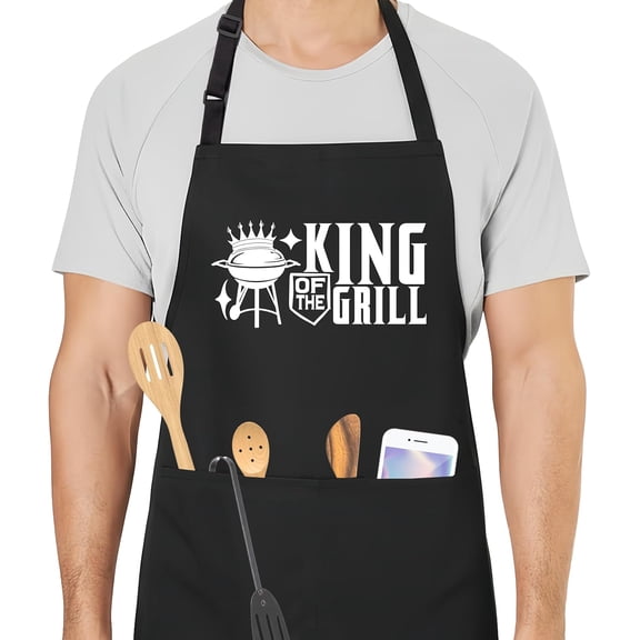 King of the Grill Funny Aprons for Men with 2 Pockets, Cooking Apron for Dad, Gag Gifts for Men, Adjustable BBQ Grilling Apron for Husband, Chef Kitchen Gifts for Birthday & Father‘s Day - A20