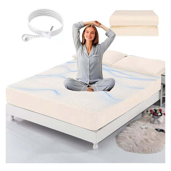 King Grounding Fitted Sheet, Silver Fiber Conductive Bed Sheet with 15ft Cord - Beige, 78x80x14 Inch