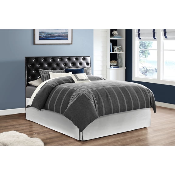 King Headboard - Black Faux Leather, Jewel Button Noble, Adjustable 41 53 Inches, Easy To Clean And Mount Bed/wall Glory Furniture Super G0132 Black Leather Height For Tall Mattress Foam Filled Can
