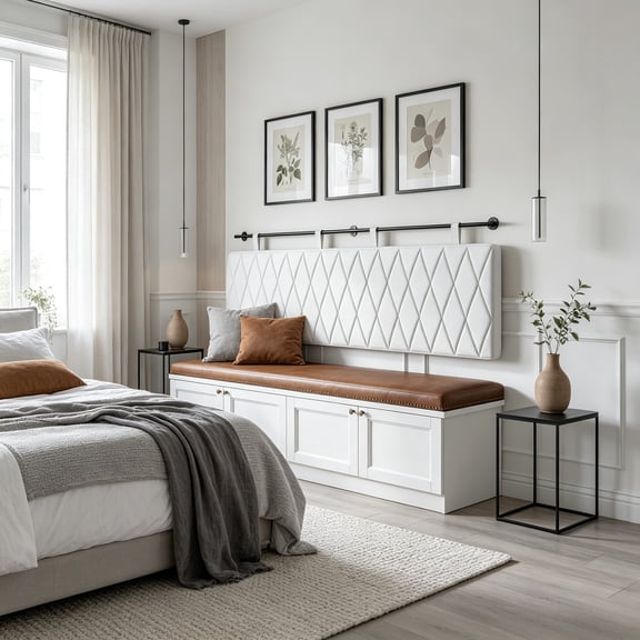 King Headboard Only, 78.7" Wall Mounted Soft Fabric, Modern Diamond Pattern, Elegant Upholstered, White, King Size