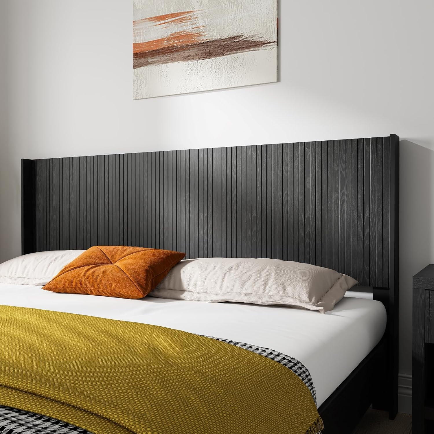 King Headboard Only, Wood Modern Farmhouse Headboards，Wall Mounted Fluted  Panel, 80.2\, image size:1500x1500