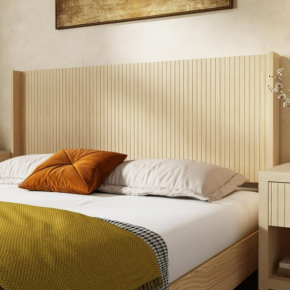 King Headboard Only, Wood Modern Farmhouse Headboards,Wall Mounted Fluted Panel, 80.2" Wide Wingback Boho Headboards(Light Natural)