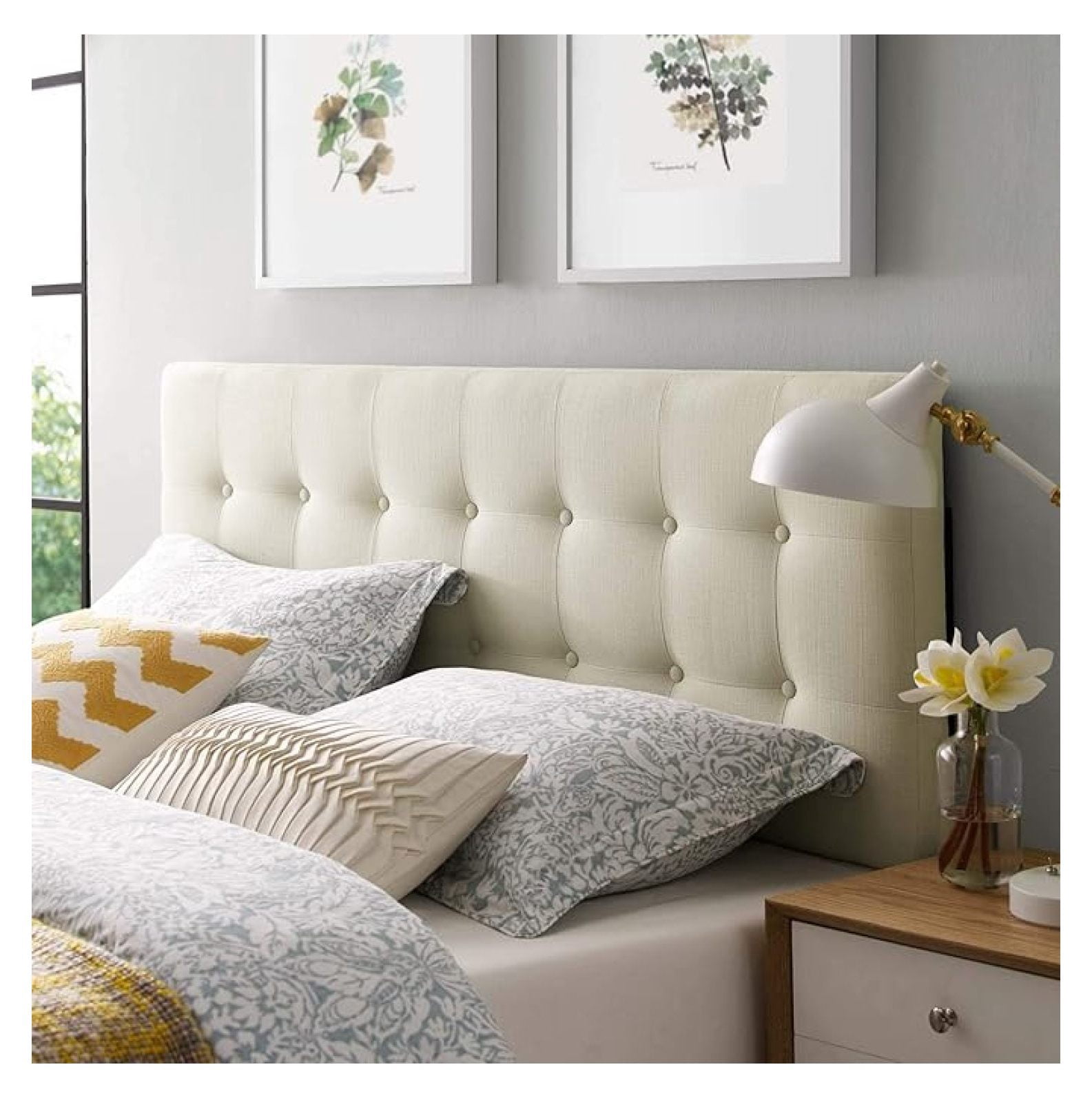 King Headboard Upholstered Linen Tufted Button Design - Adjustable ...