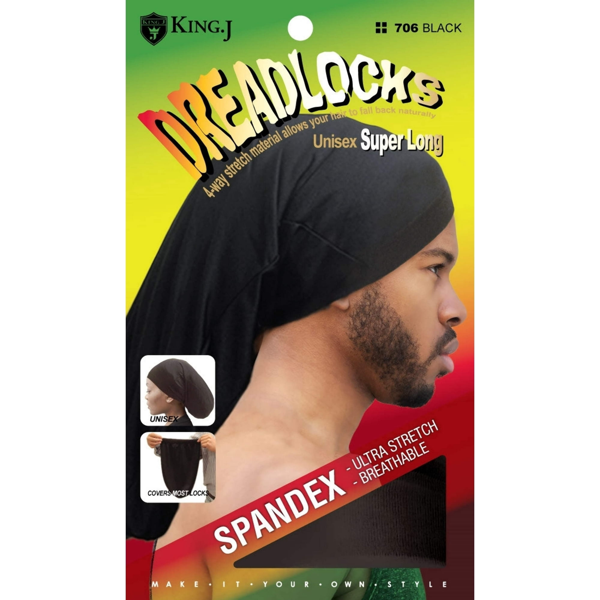 King.J Unisex Adult Large Dreads Super Long Black Spandex