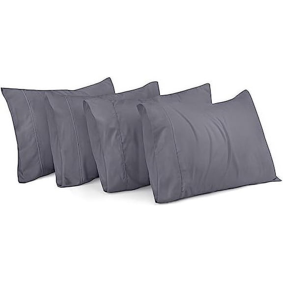 King King Pillow Cases - 4 Pack - Envelope Closure - Soft Brushed Microfiber Fabric - Shrinkage and Fade Resistant Pillow Covers 20 X 36 Inches (King Std, Grey)$$Bedding