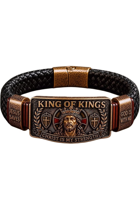 King of Kings Faith Bracelet – Adjustable Christian Wristband Gift, Christ Is My Strength Religious Inspirational Wristband, Christian Gift for Men Husband Dad 1/2/3Pack
