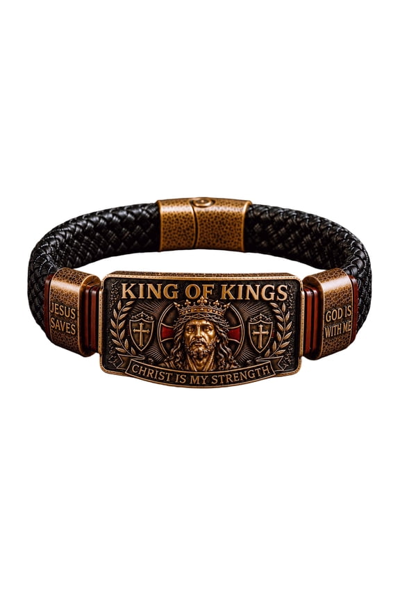 King of Kings Faith Bracelet - Adjustable Christian Wristband Gift, Christ Is My Strength Religious Inspirational Wristband, Christian Gift for Men Husband Dad