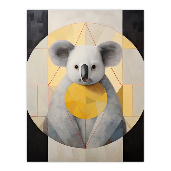 King Koala Abstract Geometric Animal Portrait Yellow Grey Oil Painting Large Wall Art Poster Print Thick Paper 18X24 Inch