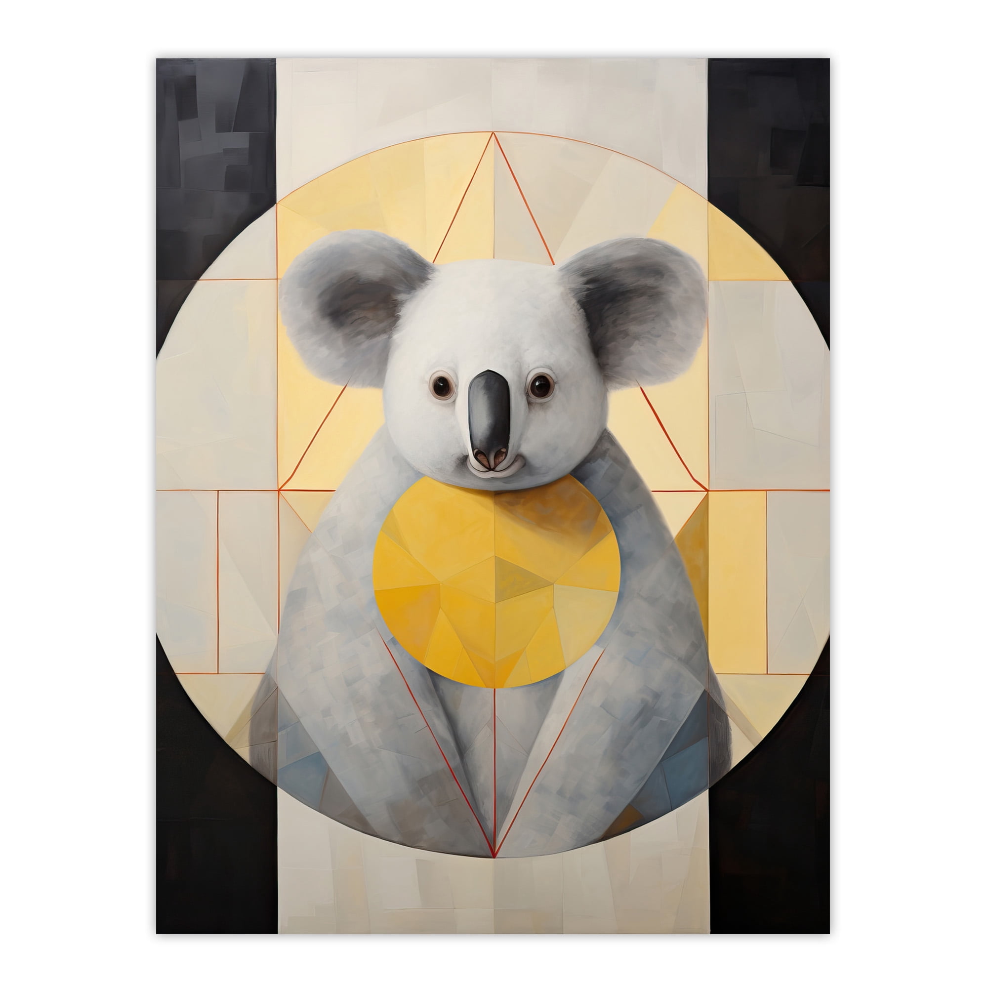 King Koala Abstract Geometric Animal Portrait Yellow Grey Oil Painting ...
