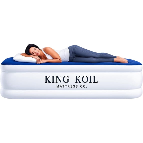 King Koil Full Size Premium Air Mattress with Built-in Pump for Home, Camping & Guests, 16" Inflatable Airbed Double High Adjustable Blow Up Mattress, Durable - Portable and Waterproof
