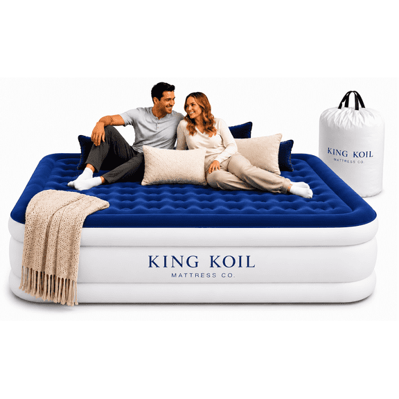 King Koil 16" Full Air Mattress with Built-in High-Speed Pump - CNN Underscored Top Pick, Sleeps Like a Real Bed, Inflates in 2 Minutes, 600 lb Capacity for Guests, Camping, Home, 1-Year Warranty