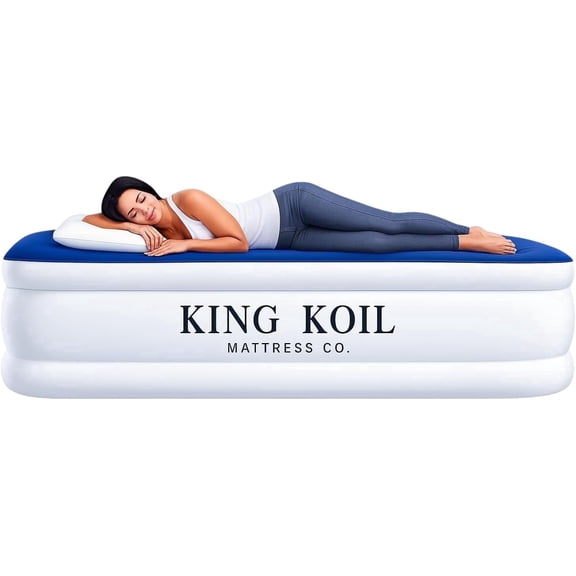 King Koil Full Size Premium Air Mattress with Built-in Pump for Home, Camping & Guests, 16" Inflatable Airbed Double High Adjustable Blow Up Mattress, Durable - Portable and Waterproof