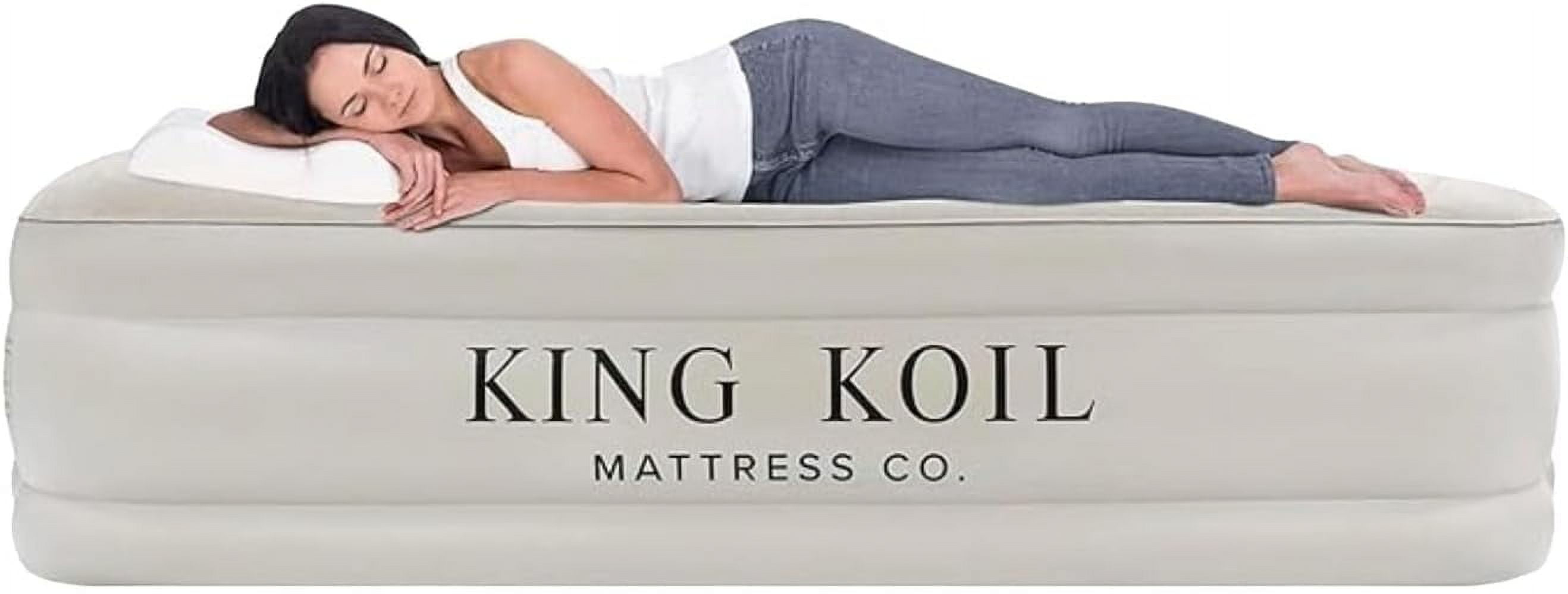 King Koil Luxury Air Mattress 20in Full Size Beige with Builtin Pump