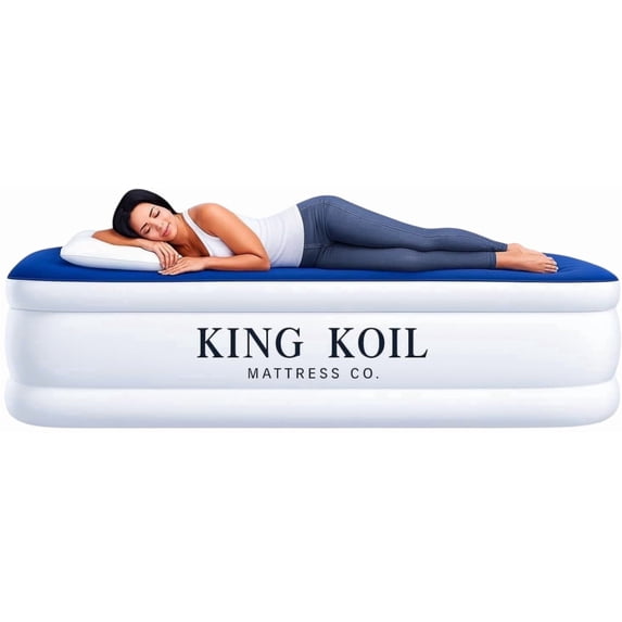 King Koil Premium California King Size Air Mattress with Built-In Pillow & Patented High-Speed Built In Pump, 20" King Size Premium Double High Airbed for Home, Camping & Guests, 1-Year Warranty