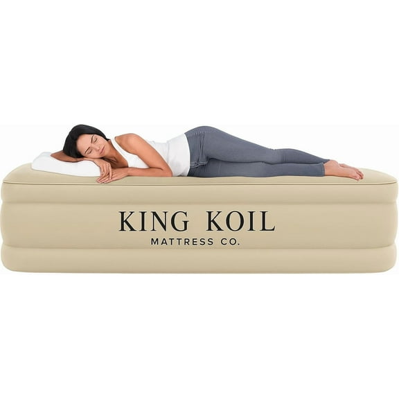 King Koil Luxury California King Air Mattress with Built-in Pump for Home, Camping & Guests - 20” King Size Inflatable Airbed Luxury Double High Adjustable Blow Up Mattress, Durable Waterproof
