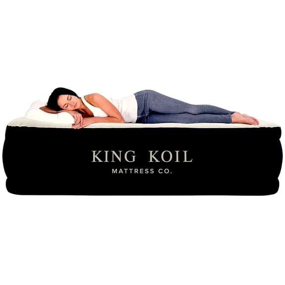 Open Box King Koil Luxury Full Size Plush Pillow Top Air Mattress with Built-in High-Speed Pump for Home, Camping & Guests 20" Inflatable Double High Blow Up Airbed, Durable, Waterproof