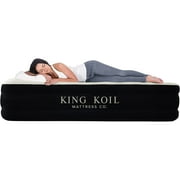 King Koil Luxury Pillow Top Plush Queen Air Mattress with High-Speed Built-in Pump, Blow Up Bed Top Side Flocking, Puncture Resistant, Double High Inflatable Airbed Guests or Travel 1-Year Warranty