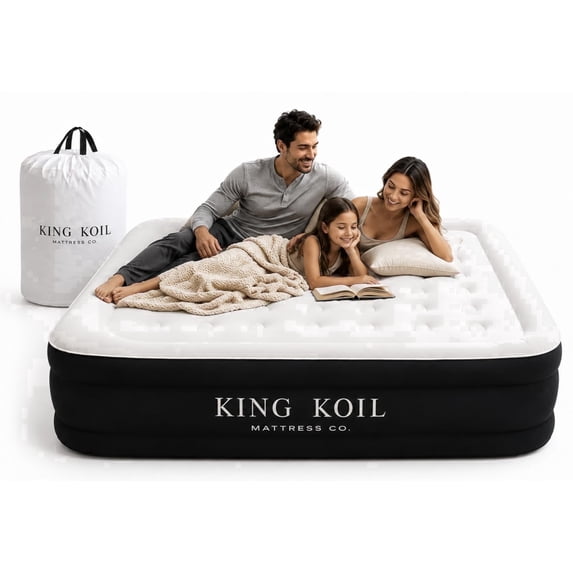 King Koil 20" Queen Air Mattress with Built-in High-Speed Pump - CNN Underscored Top Pick, Sleeps Like a Real Bed, Inflates in 2 Minutes, 600 lb Capacity for Guests, Camping, Home, 1-Year Warranty