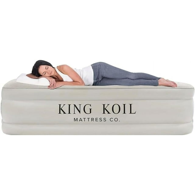 King Koil Plush Pillow Top Twin Air Mattress with HighSpeed Pump