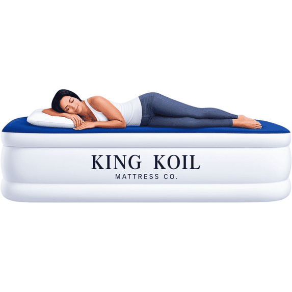 King Koil Luxury Twin Air Mattress with Built-In Pillow Top & Integrated High-Speed Patented Pump – 20" Inflatable Twin Blow Up Airbed for Camping, Home & Guests, Waterproof, 1-Year Warranty