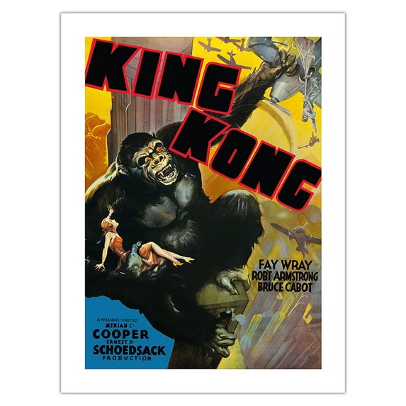 King Kong - Starring Fay Wray Robert Armstrong Bruce Cabot - Vintage Film Movie Poster c.1933 - Bamboo Fine Art 290gsm Paper Print (Unframed) 24x32in