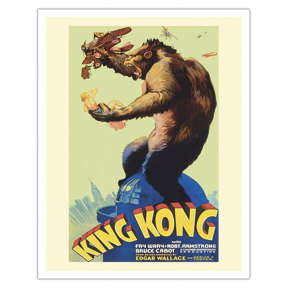 King Kong - Starring Fay Wray and Robert Armstrong - Vintage Film Movie Poster by S. Barrett McCormick & Bob Sisk c.1933 - Fine Art Matte Paper Print (Unframed) 11x14in