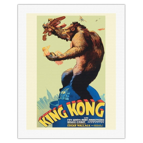 King Kong - Starring Fay Wray and Robert Armstrong - Vintage Film Movie Poster by S. Barrett McCormick & Bob Sisk c.1933 - Fine Art Rolled Canvas Print 20in x 26in