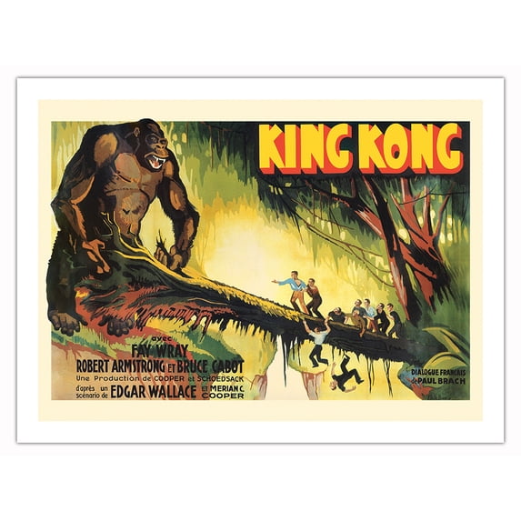 King Kong - Starring Fay Wray, Robert Armstrong - Vintage French Movie Poster by Pierre Henri de Buncey c.1933 - Bamboo Fine Art 290gsm Paper Print (Unframed) 24x32in