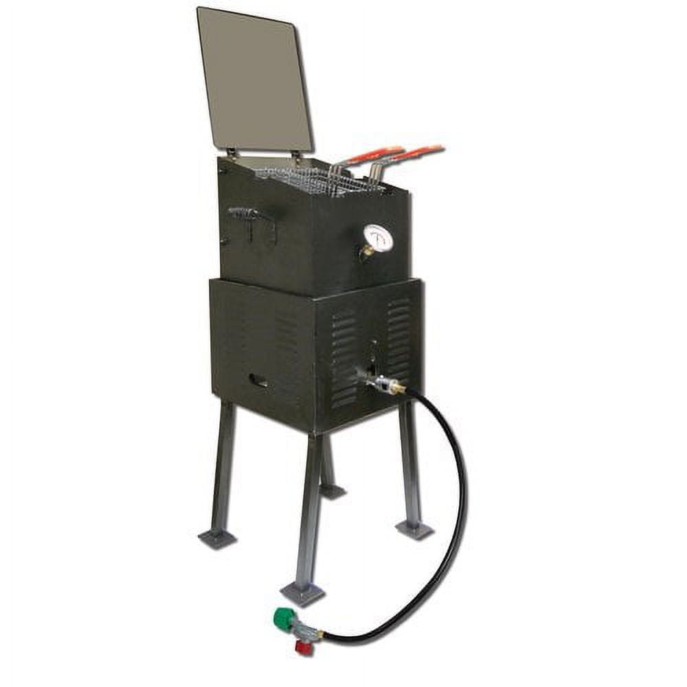 Black Steel Single Burner Propane Frying Kit with Thermometer