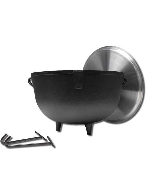 5940 10-Gallon Heavy Duty Cast Iron Jambalaya Pot with Feet and Lid