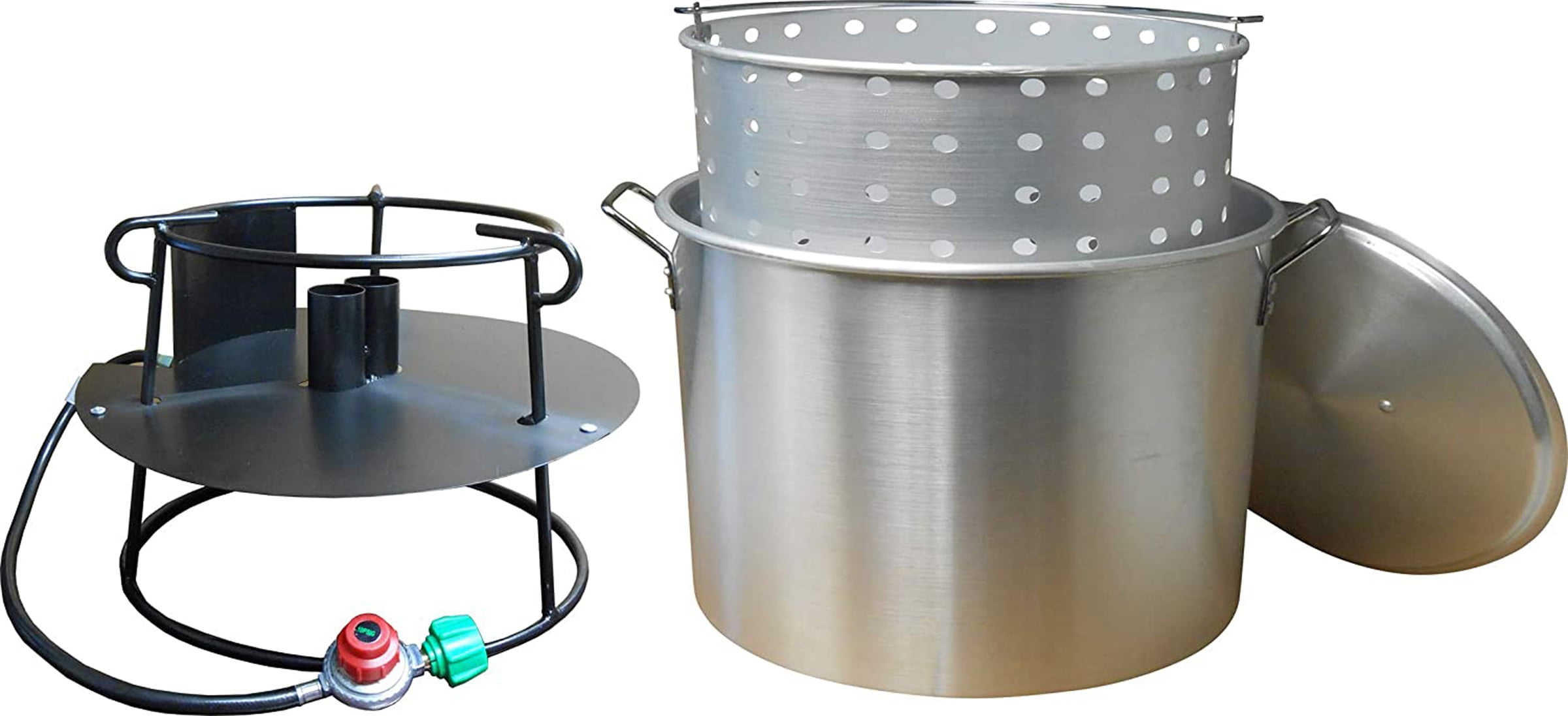 120 Qt Silver Aluminum Propane Outdoor Cooker with Basket and Lid