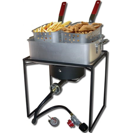 King Kooker Portable 16? Propane Stove Burner Deep Fryer for Outdoor Cooking with 2 Frying Baskets