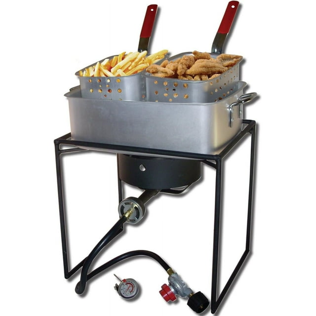 King Kooker Portable 16″ Propane Stove Burner Deep Fryer for Outdoor Cooking with 2 Frying Baskets