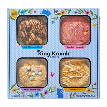 King Krumb Drizzled Chocolate Chunk, Candy Confetti, Strawberry Lemonade, and Lemon Meringue Easter Bakery Cookies, 22oz, 4 Count, Ready to East