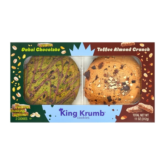 King Krumb Limited Edition Dubai Chocolate & Toffee Almond Crunch Soft Baked Bakery Cookies, Ready to Eat Gourmet Cookies, 11 oz, 2 Count