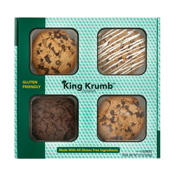 King Krumb Gluten Friendly Decadent Chocolate Chunk, Triple Chocolate Chunk, and Cranberry Oatmeal Bakery Cookies, 22 oz, 4 Count, Ready to Eat, Baked